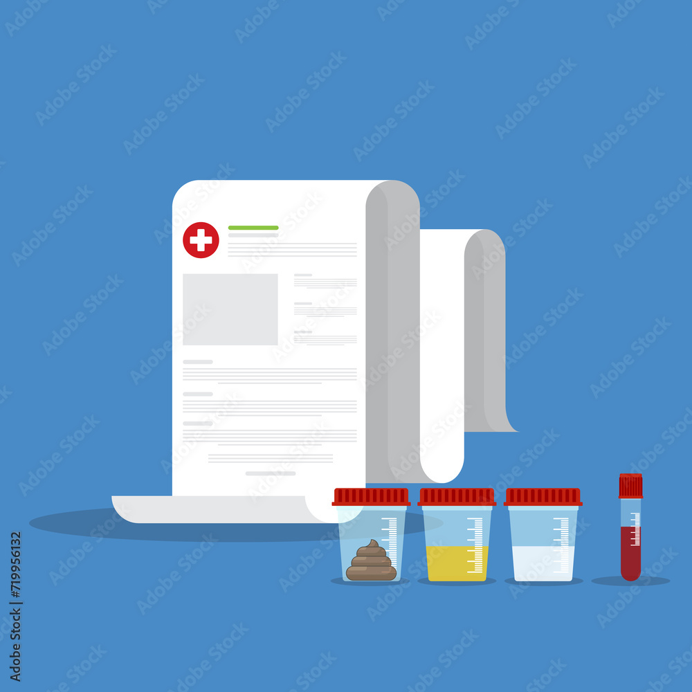 Urine, stool, sperm and blood analysis. Urine, stool, sperm and blood