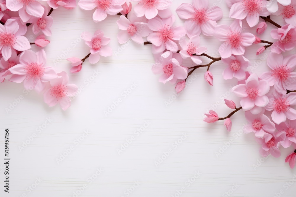 Spring flowers on white wooden background.