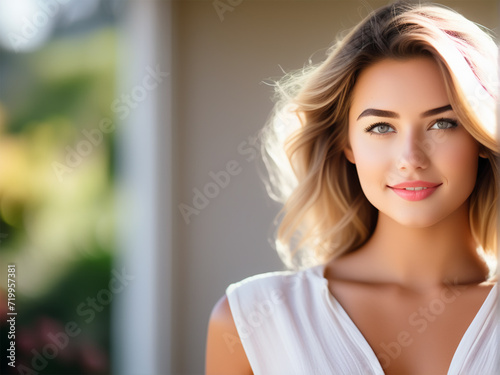 A woman with brown or blue eyes and brown hair that is shoulder length. She is wearing a grey top and has a slight smile on her face.