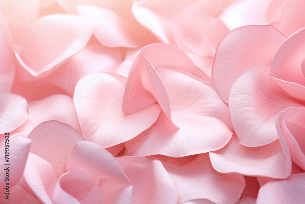 Pink rose petals on pastel pink background.