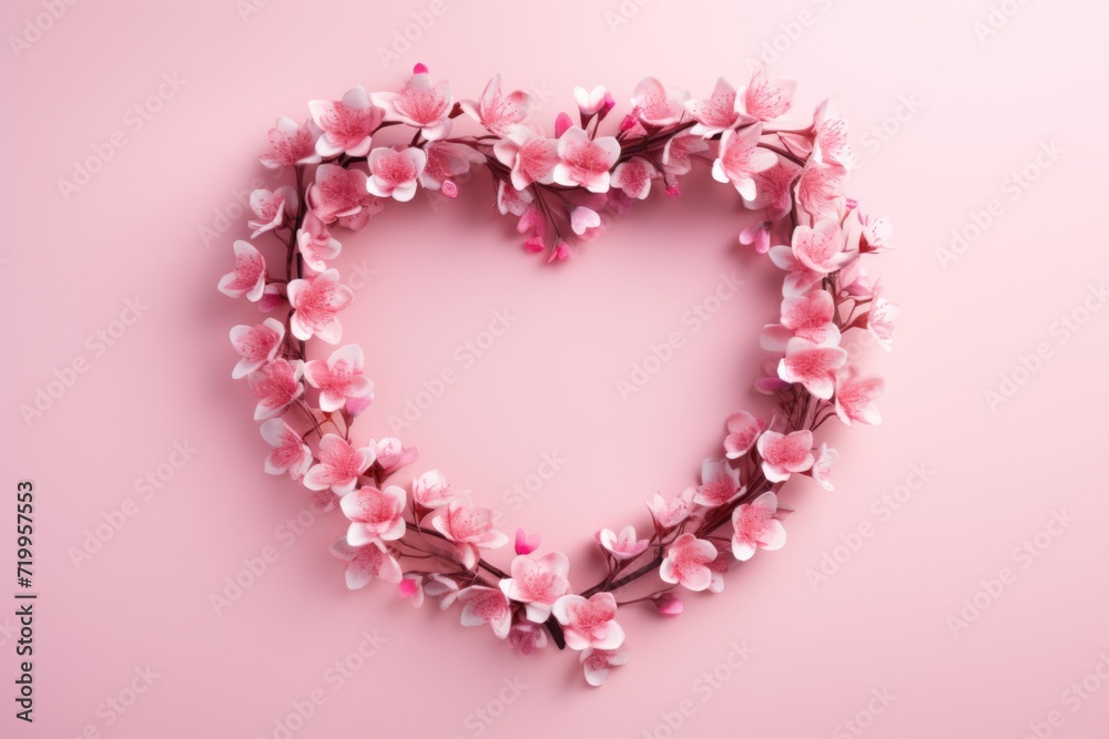 Valentines Day Floral Wreath on Pastel Background