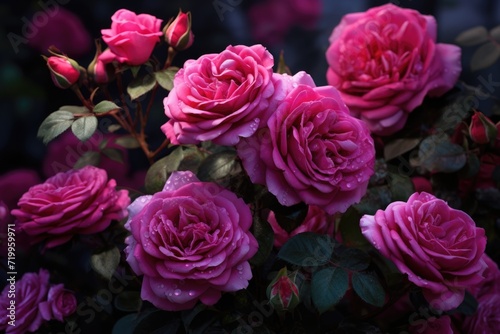 Romantic dark background with beautiful Damask roses. © darshika