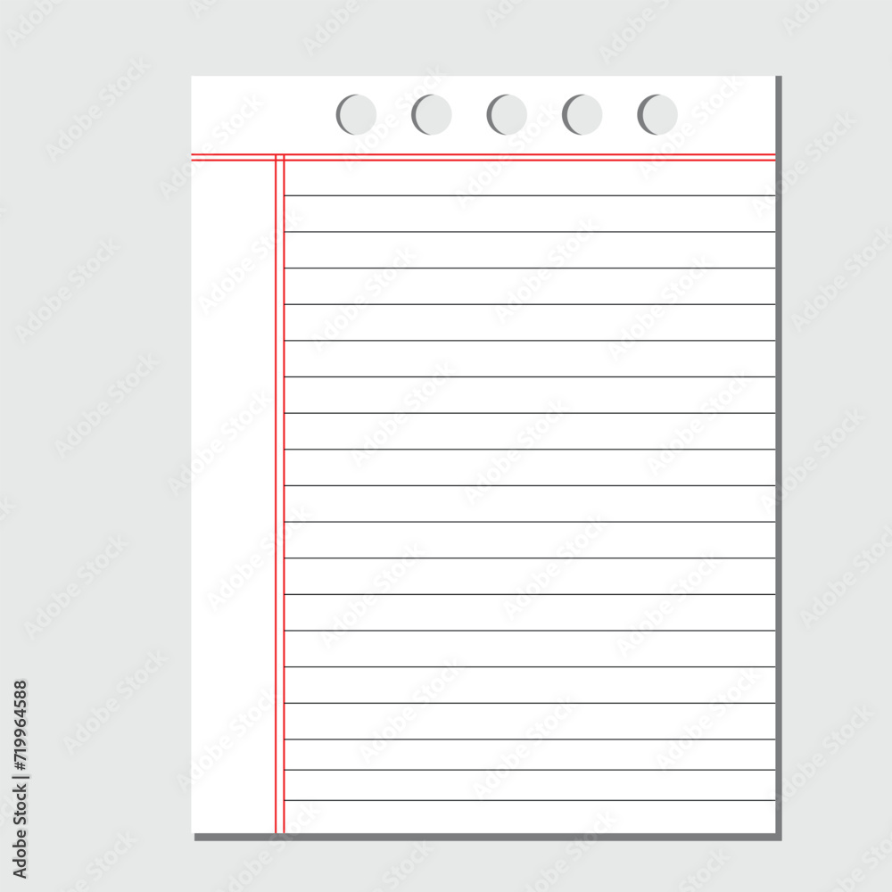 Blank loose leaf notebook paper background. Realistic line paper note. Notebook paper with lines design. Blank notebook paper sheet with lines vector Blank loose leaf notebook paper background. Realistic line paper note. Notebook paper with lines design. Blank notebook paper sheet with lines vector