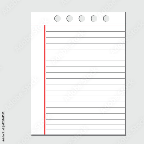 Blank loose leaf notebook paper background. Realistic line paper note. Notebook paper with lines design. Blank notebook paper sheet with lines vector