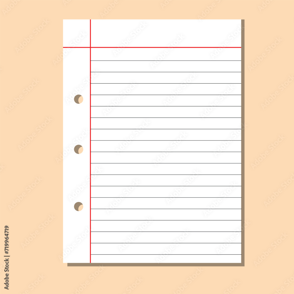 Blank loose leaf notebook paper background. Realistic line paper note. Notebook paper with lines design. Blank notebook paper sheet with lines vector illustration Blank loose leaf notebook paper background. Realistic line paper note. Notebook paper with lines design. Blank notebook paper sheet with lines vector illustration