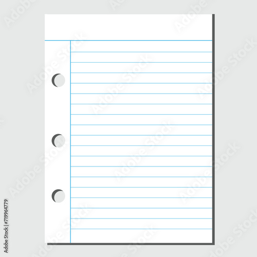 Blank loose leaf notebook paper background. Realistic line paper note. Notebook paper with lines design. Blank notebook paper sheet with lines vector