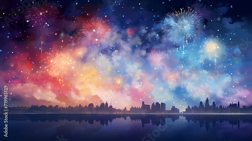 Beautiful fireworks background at night for holiday decoration