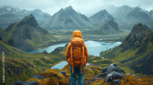 Success, adventure and background with hiking for travel, freedom or vacation. Health, activity and outdoors with person on mountain landscape for wellness, motivation or discovery in nature