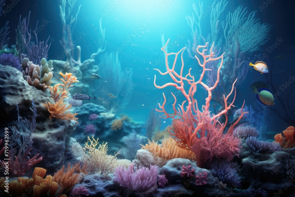 Realistic Underwater World, Colorful life on underwater coral reef, Realistic photo of the underwater Ai generated