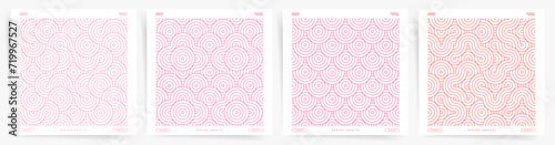 Minimal pink cover design. Springtime wave seamless pattern set. Abstract girly spring line pattern design background.	