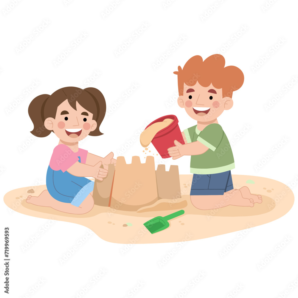 Vector illustration of boy and girl playing in the sand Vector illustration of boy and girl playing in the sand