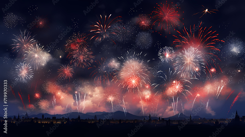 Happy New Year, burning fireworks with bokeh light background Happy New Year, burning fireworks with bokeh light background