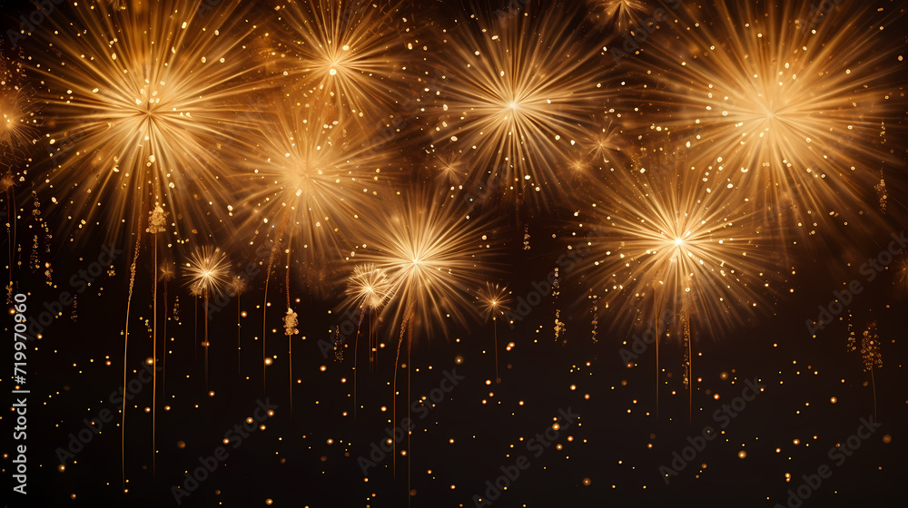 Naklejka premium Happy New Year, burning fireworks with bokeh light background