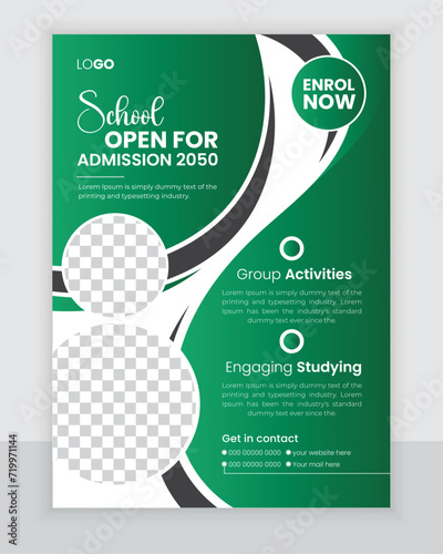 Education flyer or poster design, admission brochure cover template annual report print in a4