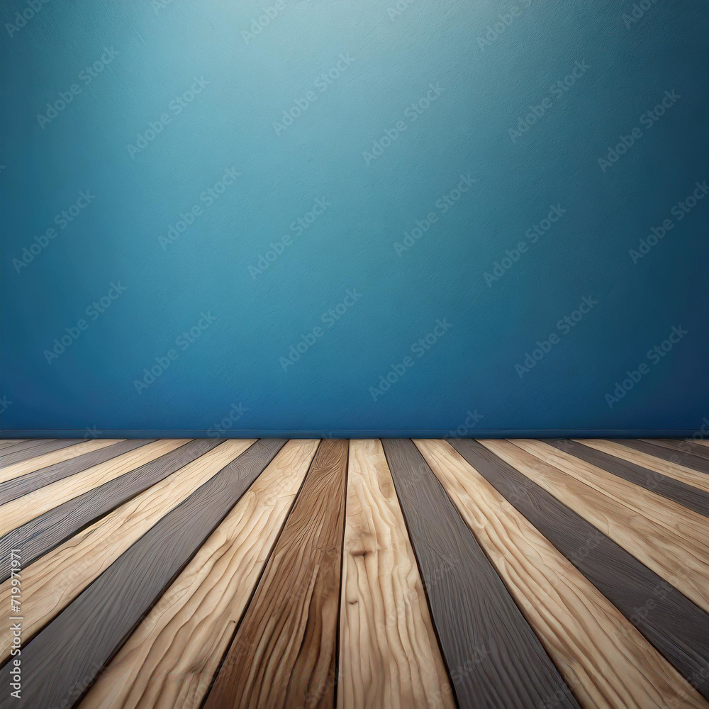 Rustic Charm: Blue Wall Backdrop on a Stylish Wooden Floor Rustic Charm: Blue Wall Backdrop on a Stylish Wooden Floor