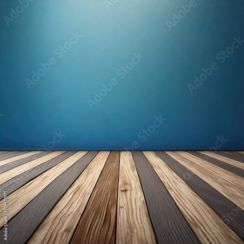 Rustic Charm: Blue Wall Backdrop on a Stylish Wooden Floor