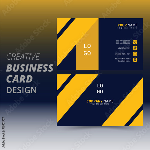 Creative and modern business card template, Premium Business Card Mockup with Yellow and Blue Accent, Futuristic business card design.