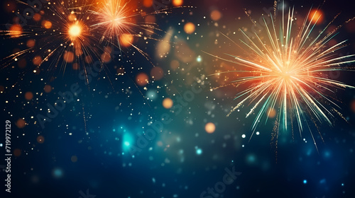 Happy New Year, burning fireworks with bokeh light background photo