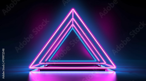 blue pink neon triangular frame triangle shape. 3D render 