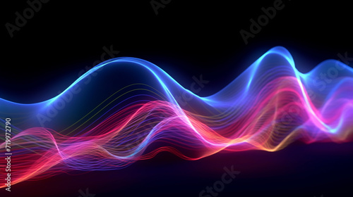  pink blue wavy neon lines electronic music on black background