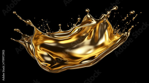 3D rendering round gold liquid splash metallic wave. 