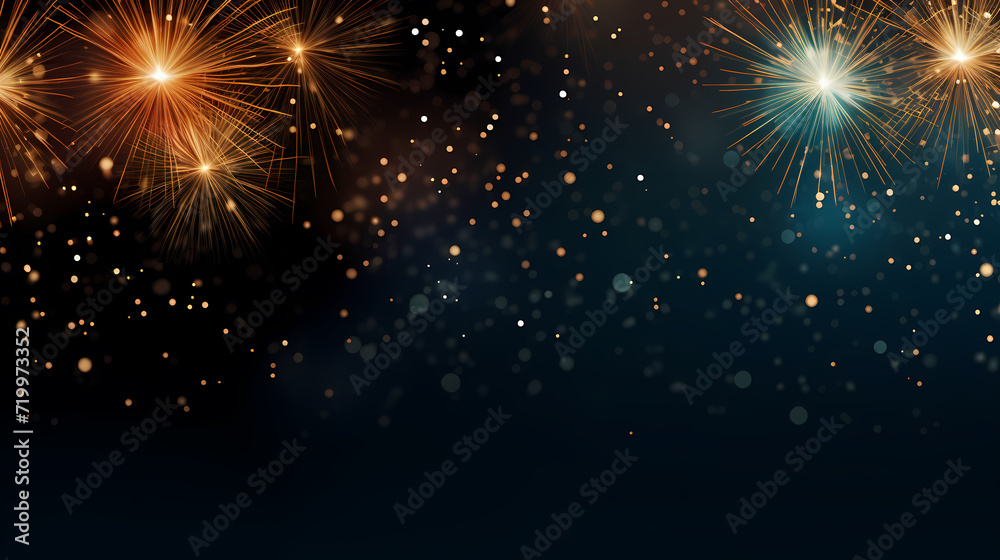 Naklejka premium Happy New Year, burning fireworks with bokeh light background