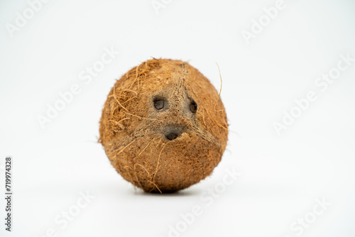 Coconut close up on white background isolated.