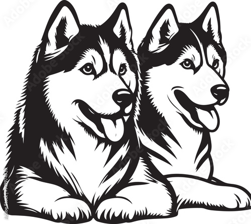 siberian husky lineart illustration, stencil art, white background