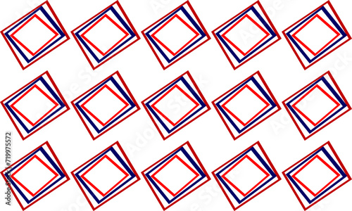 Seamless pattern with rhombuses in white red and blue, colors of national flag, diamond block, with squares block arrange as wall design for fabric print, wallpaper, background