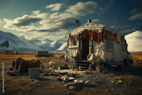 Nomadic Lifestyle: Scenes suggesting a nomadic way of life. photo