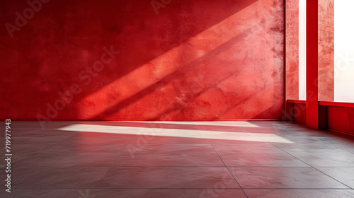 Red Studi background with empty wall and flooring, generative ai © Chaman