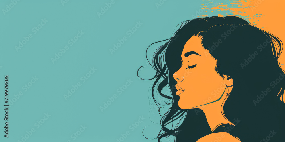 Minimalist illustration of a woman in a serene pose with copyspace for text Minimalist illustration of a woman in a serene pose with copyspace for text
