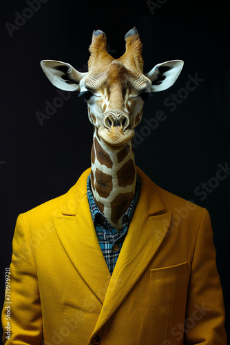 giraffe with yellow coat, AI generated