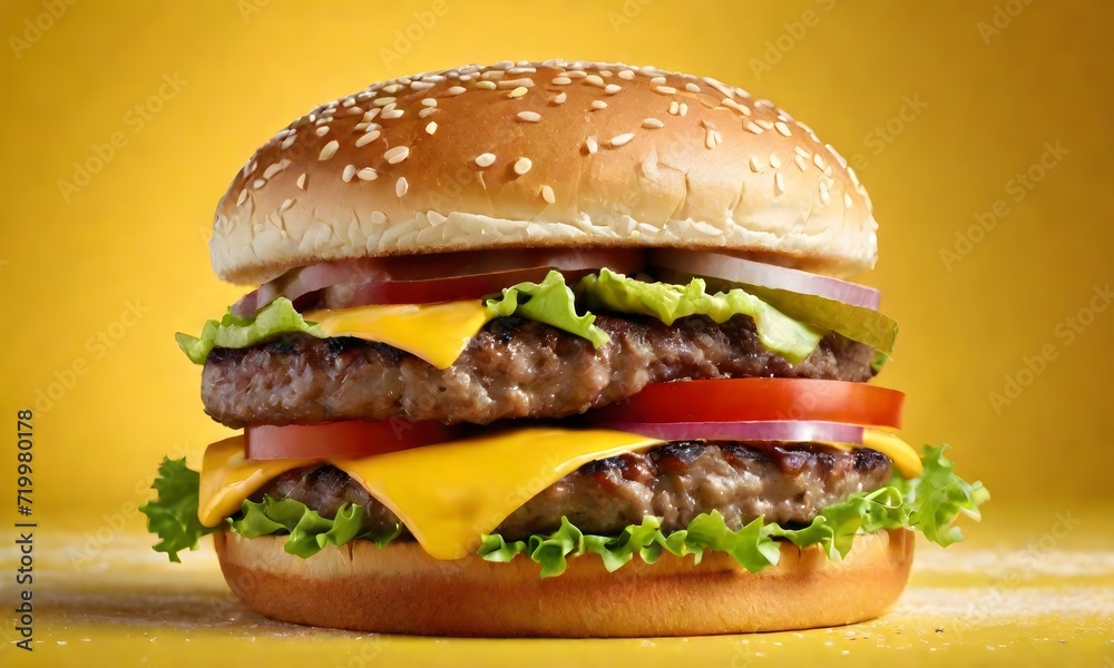 Burger with cheese, on orange background Burger with cheese, on orange background