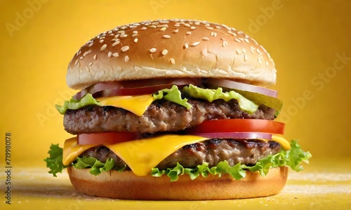 Burger with cheese, on orange background