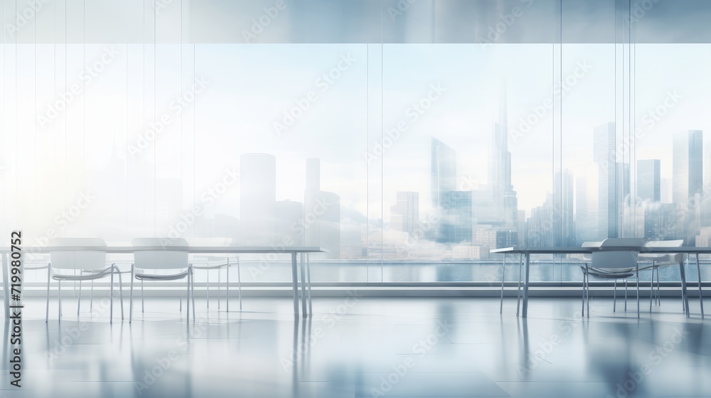 Blurred background, Defocused. Public Space with Window Gradient Glasses Interior