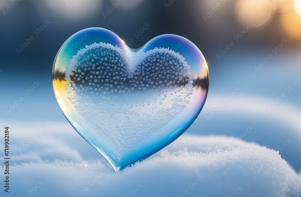 heart shaped cloud. Heart in the shape of ice. Winter. Evening.