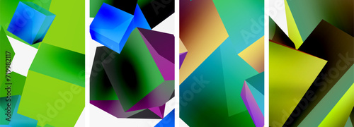 Flying 3d shapes, cubes and other geometric elements background design for wallpaper, business card, cover, poster, banner, brochure, header, website