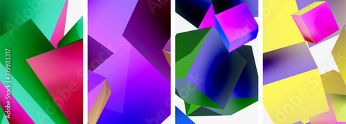 Flying 3d shapes, cubes and other geometric elements background design for wallpaper, business card, cover, poster, banner, brochure, header, website