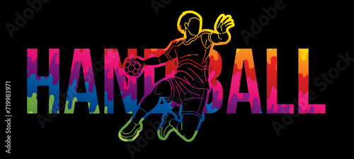 Handball Sport Male Player Action with Text Design Cartoon Graphic Vector