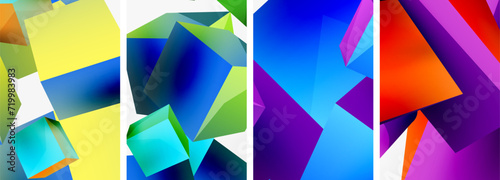 Flying 3d shapes, cubes and other geometric elements background design for wallpaper, business card, cover, poster, banner, brochure, header, website