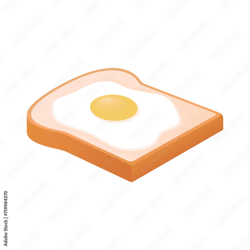 Sunny side up egg on a slice of bread vector illustration. White sliced bread. Delicious breakfast toast. Bakery elements. Sunny side up egg on a slice of bread vector illustration. White sliced bread. Delicious breakfast toast. Bakery elements.