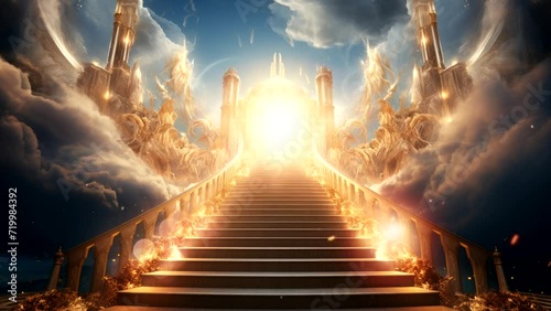 Ascension to Majesty: Illuminated Staircase Beneath the Open Sky photo