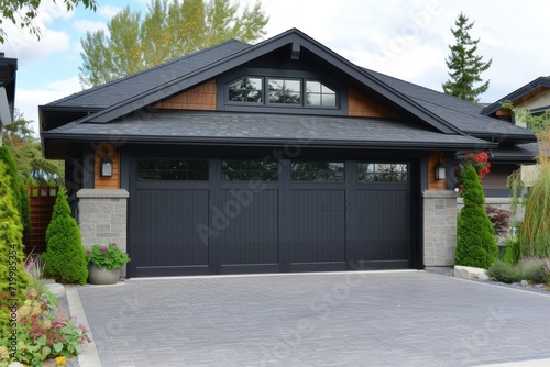 Garage door with a driveway in front.