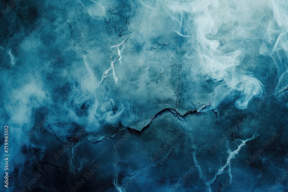 cracked blue cement texture with white smoke. horror background cracked blue cement texture with white smoke. horror background