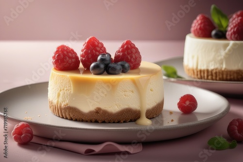cheesecake with raspberries and blueberries