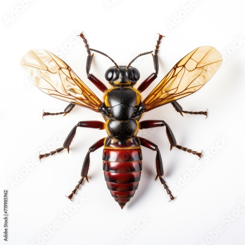 An image showcasing an insect, vividly contrasted with a white backdrop, Ai Generated