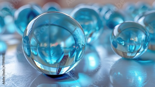 Stunning 3D render featuring glass glossy spheres with mesmerizing reflections, Ai Generated.