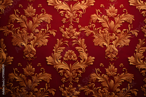 Old gold and red baroque style wallpaper