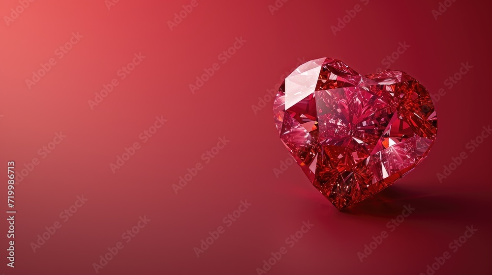 Ruby red diamond heart sparkling against a vivid red backdrop, Ai Generated Ruby red diamond heart sparkling against a vivid red backdrop, Ai Generated
